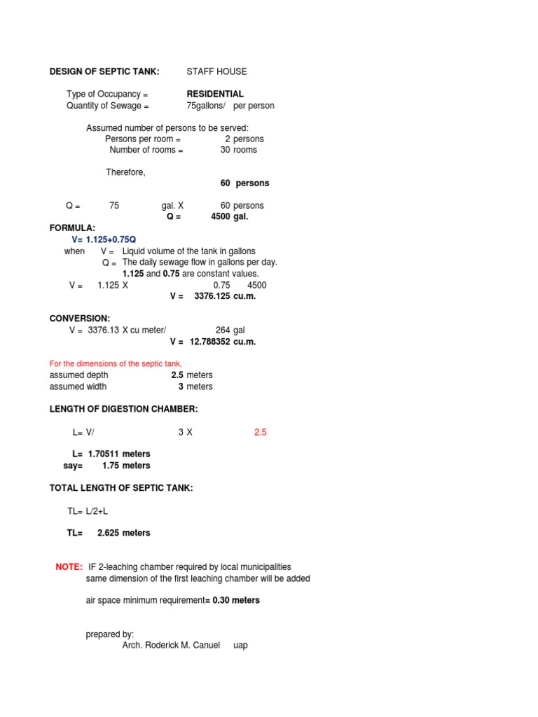 Septic Tank Design Calculations | PDF