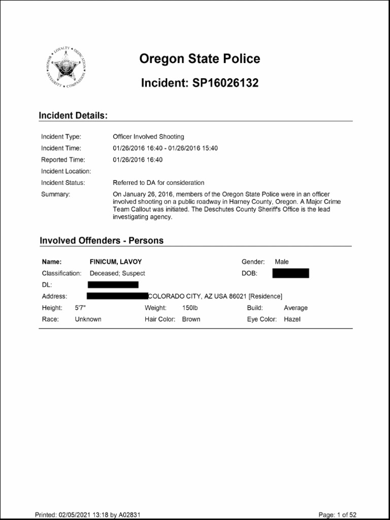 Oregon State Police Officer Shooting Report | PDF | Violence