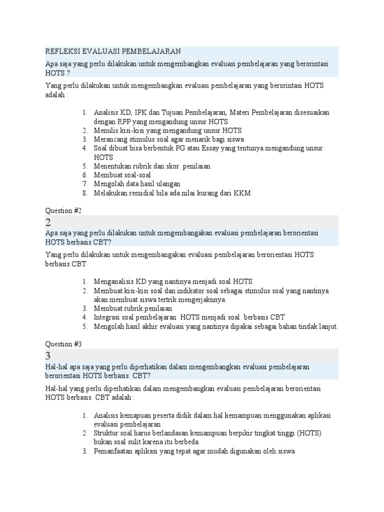 Refleksi Evaluasi Pembelajaran | PDF | Karier & Perkembangan ...