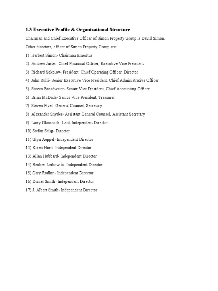 1.3 Executive Profile & Organizational Structure | PDF | Finance ...