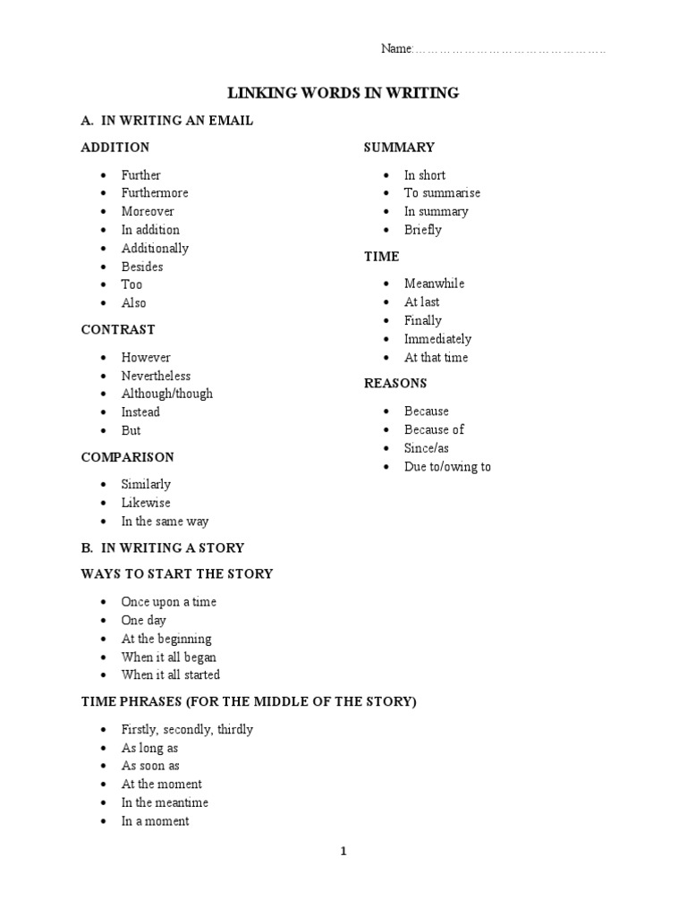 Linking Words for Email Writing | PDF