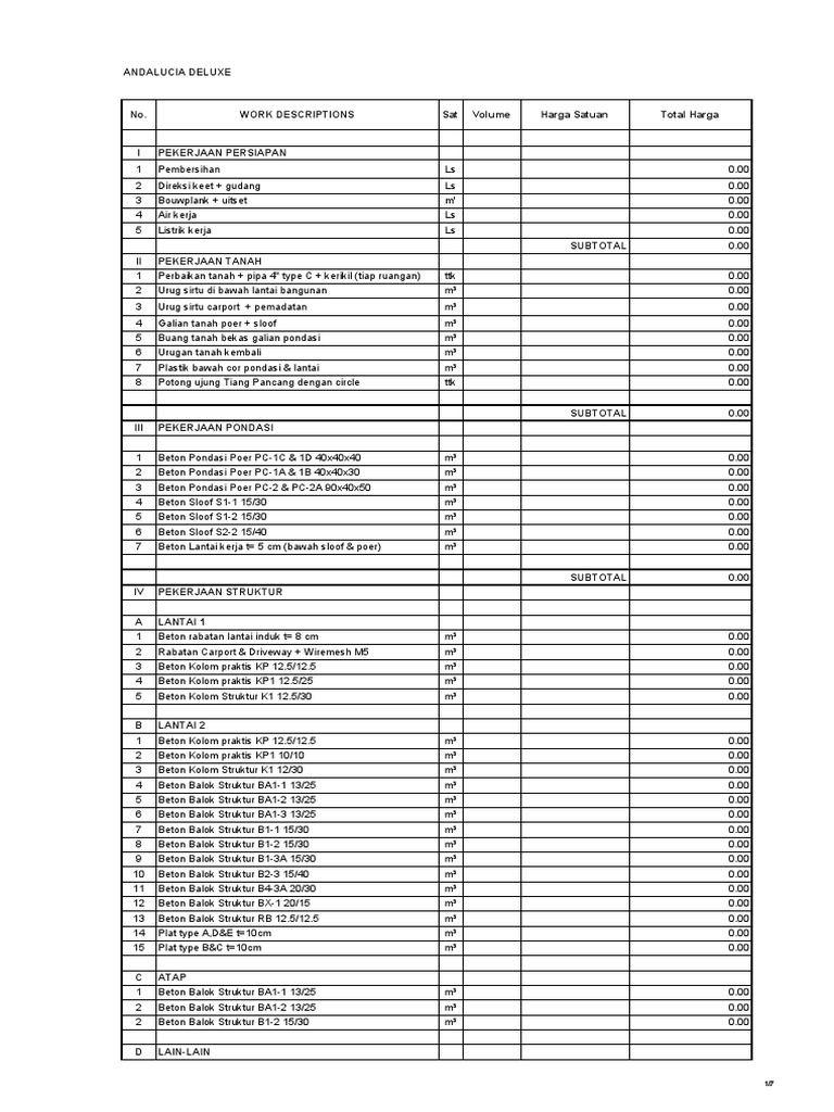 Format BQ untuk Badukan Pekerjaan | PDF
