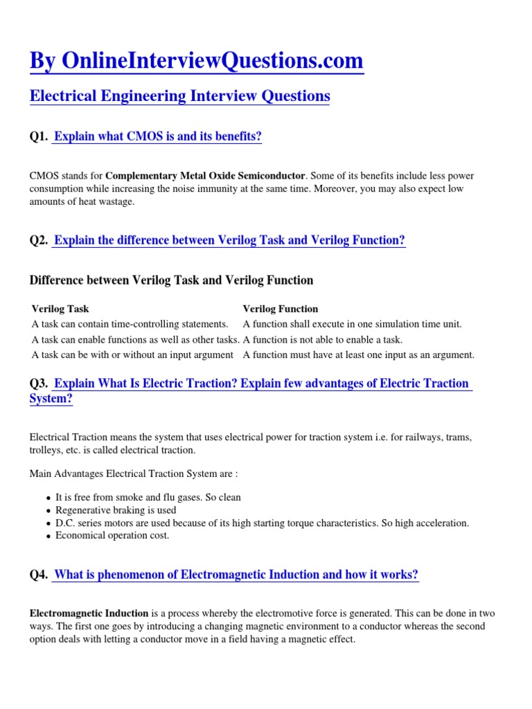 Electrical Engineering Interview Questions PDF PN Junction