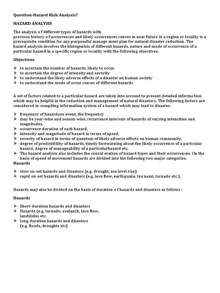 Question-Hazard Risk Analysis? Hazard Analysis | PDF | Politics ...
