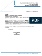 Carta de no adeudo para Minería & Construcción La Quinua SA