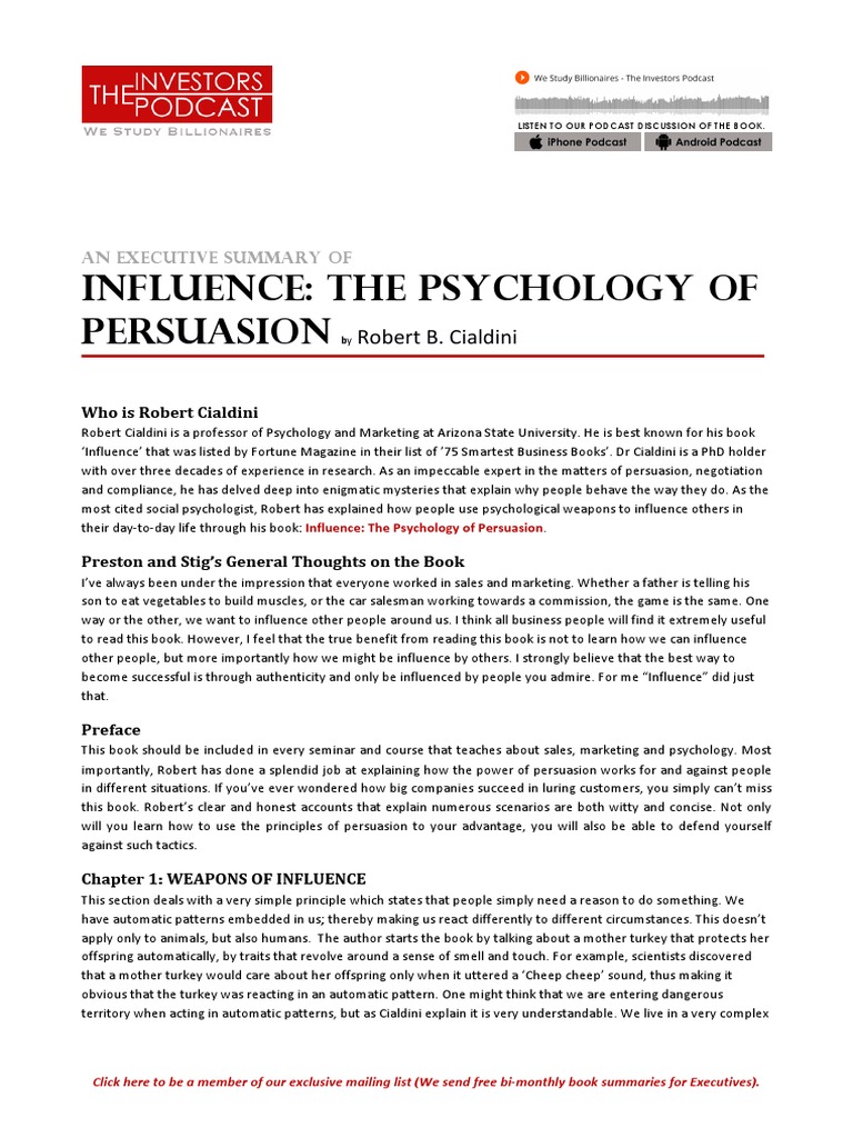 Influence The Psychology Of Persuasion Robert B Cialdini Pdf