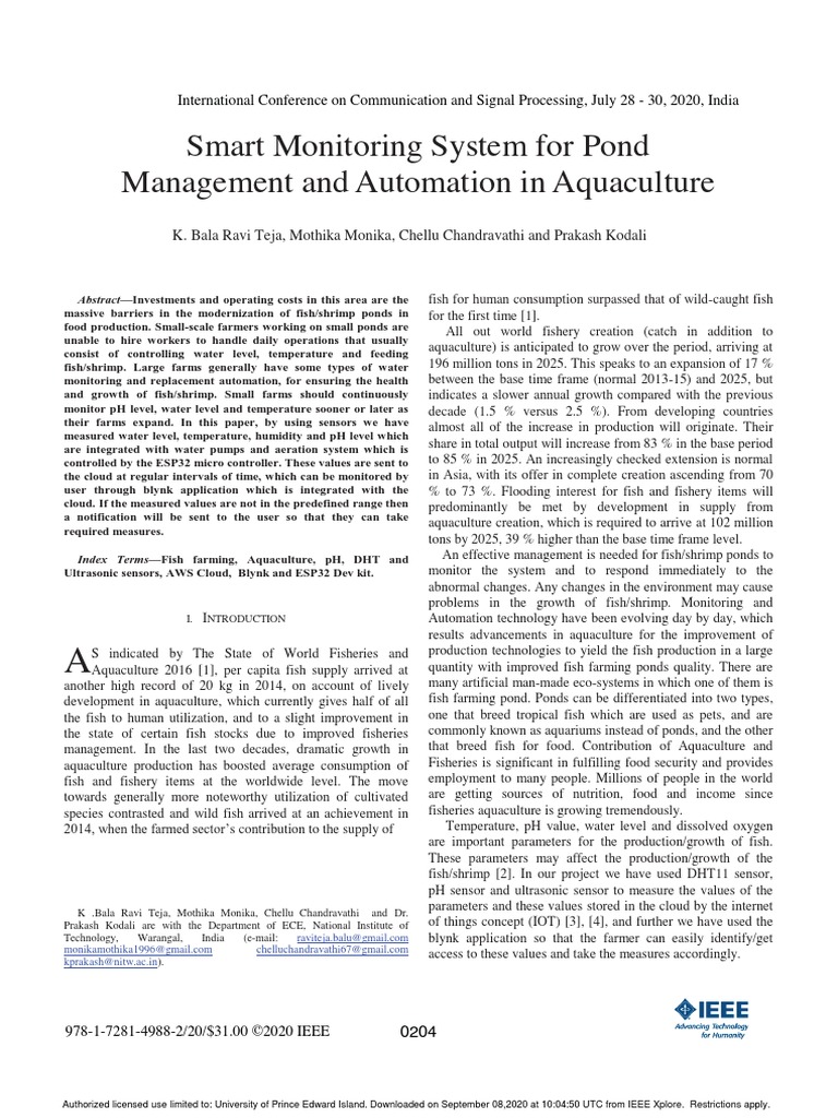 Smart Monitoring System For Pond Management and Automation in ...