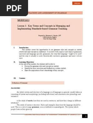 MODULE 1 ENGLISH 110 TEACHING AND ASSESSMENT OF GRAMMAR