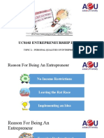 Ucs102 Entrepreneurship in Asia: Topic 2:: Personal Qualities of Entrepreneur