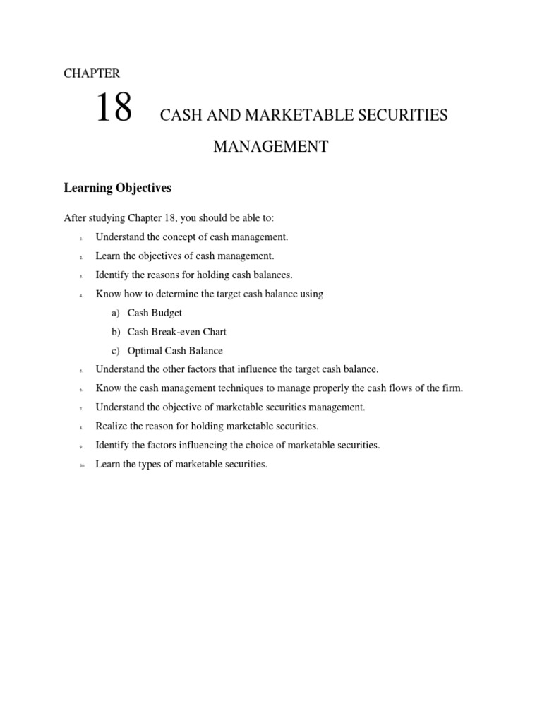 TOPIC 8 Chapter 18 Cash and Marketable Securities Management PDF