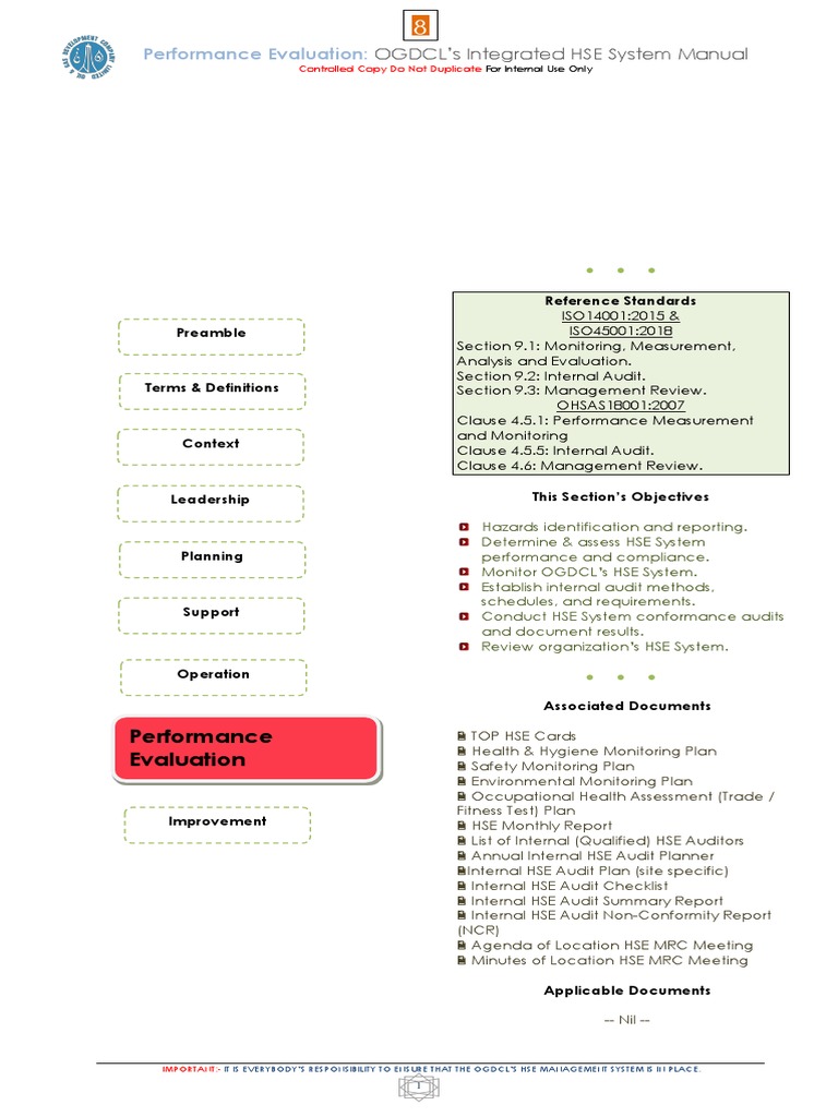 OGDCL HSE System Performance Evaluation | PDF | Internal Audit | Audit