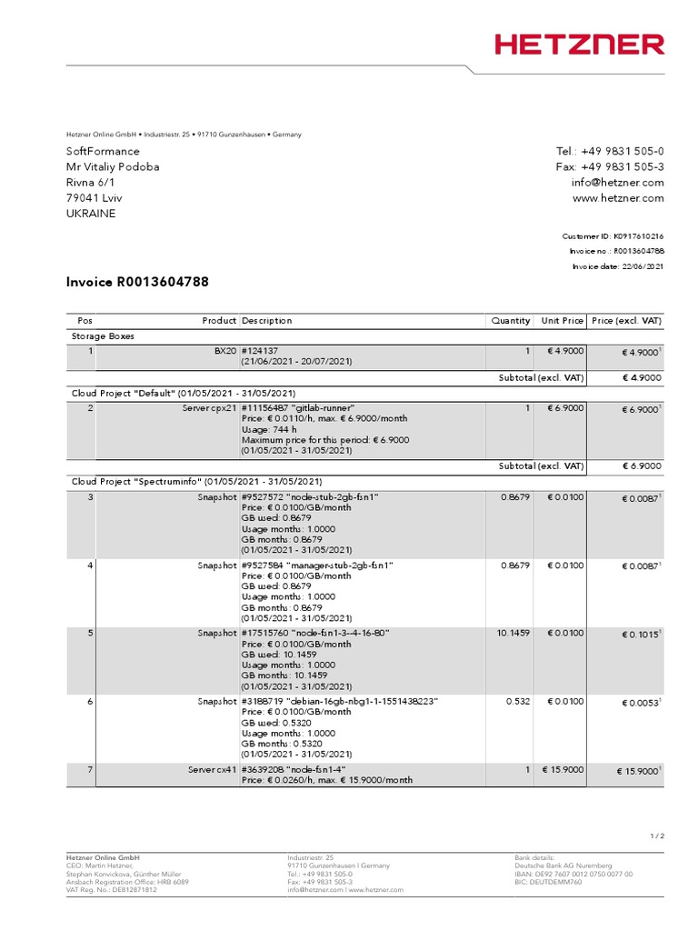 Hetzner 2021-06-22 R0013604788 | PDF | Services (Economics) | Money