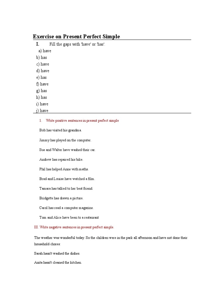 1st Simple Exe On Pres Perf | PDF