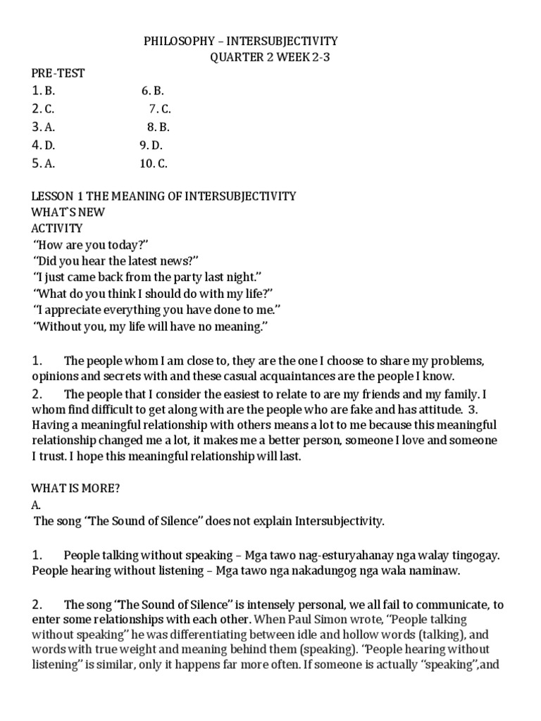 PHILOSOPHY (Intersubjectivity) | PDF | Attention | Leadership