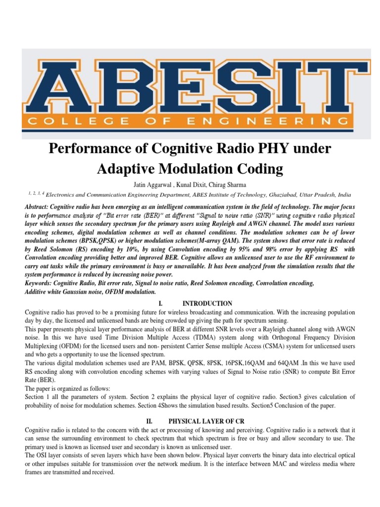 Performance of Cognitive Radio PHY Under Adaptive Modulation Coding ...