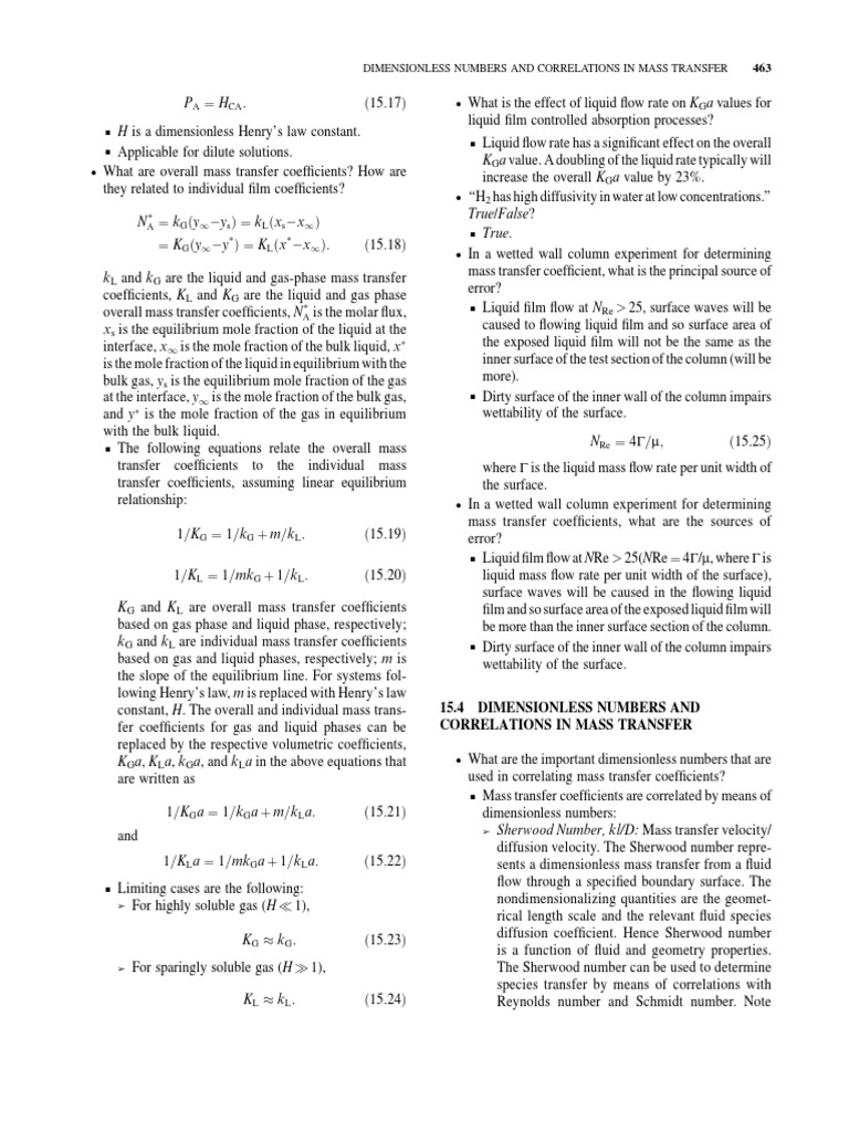 Mass Transfer Coefficients and Equations | PDF | Boundary Layer | Fluid ...