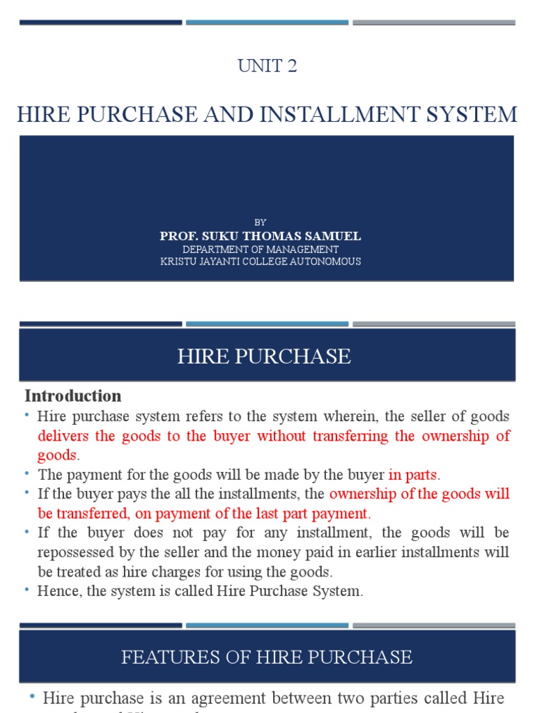 Chapter 2 Hire Purchase & Installment System | PDF | Financial ...