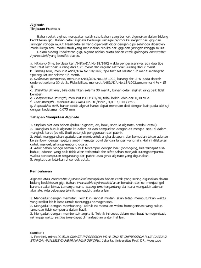 Properties and Uses of Alginate Impression Material PDF