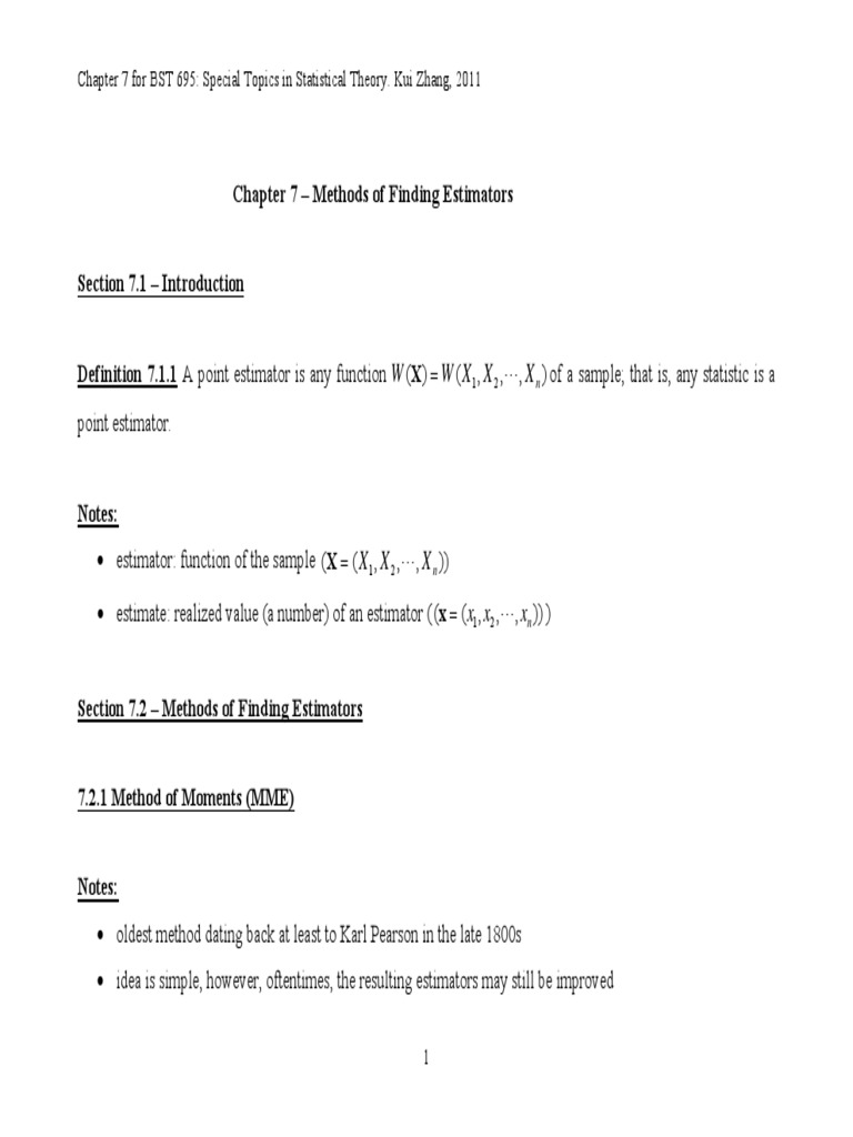 Estimator Methods in Statistical Theory | PDF | Estimator | Mean ...
