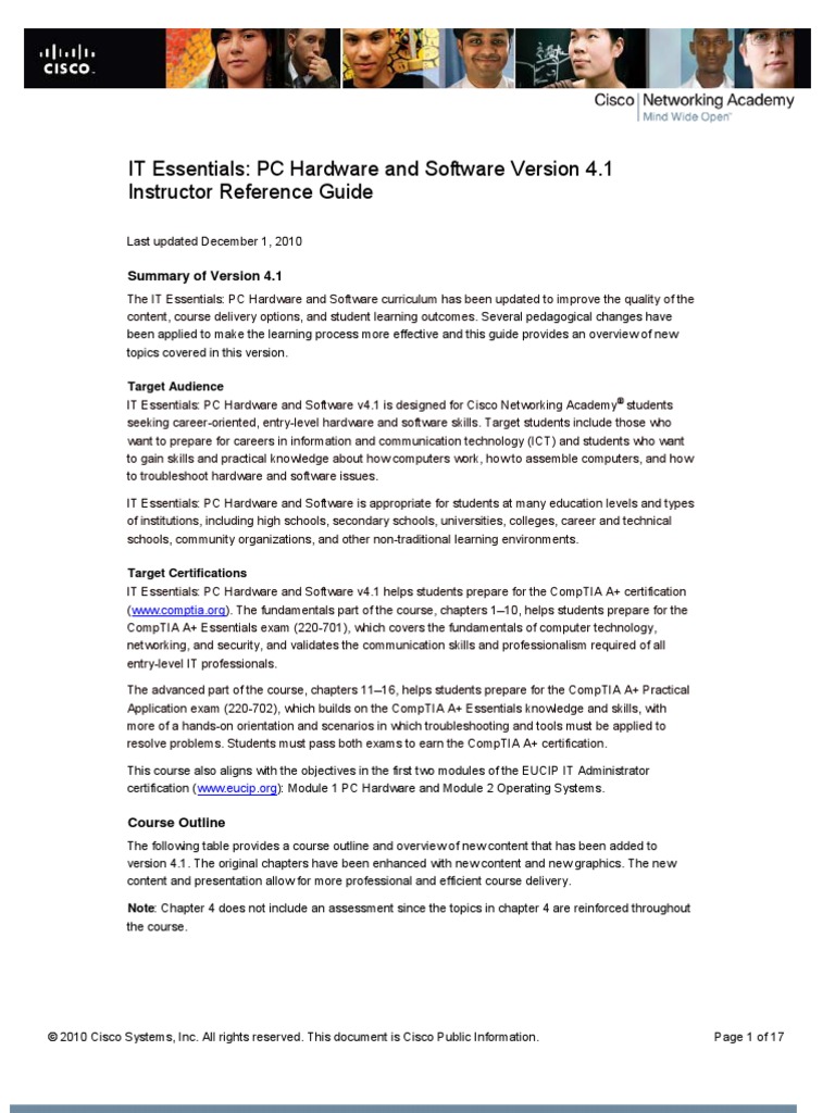 IT Essentials: PC Hardware and Software Version 4.1 Instructor ...