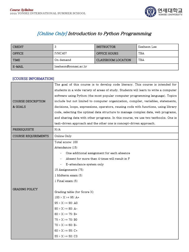 Python Programming Course Syllabus | PDF | Python (Programming Language ...