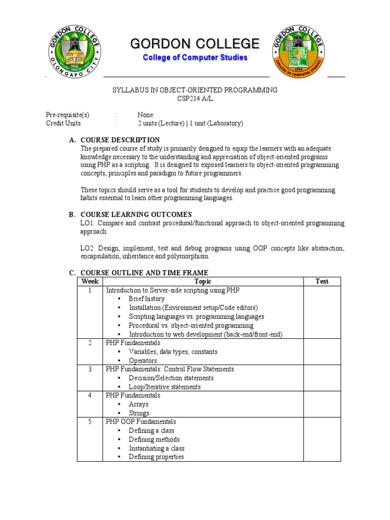 Object-Oriented-Programming With PHP5 SYLLABUS | PDF | Object Oriented ...