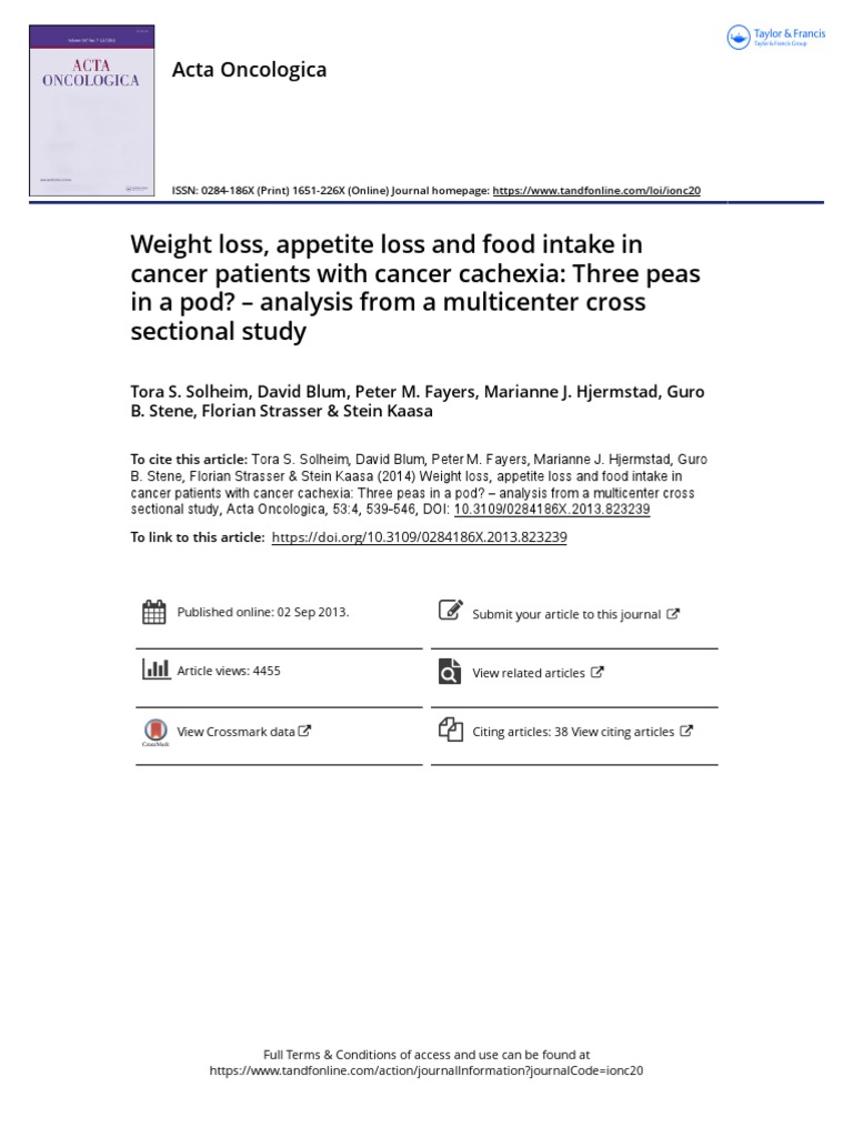 Weight Loss Appetite Loss and Food Intake in Cancer Patients With ...