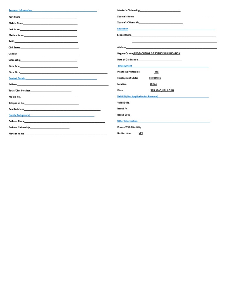 PRC Renewal Form | Download Free PDF | Business