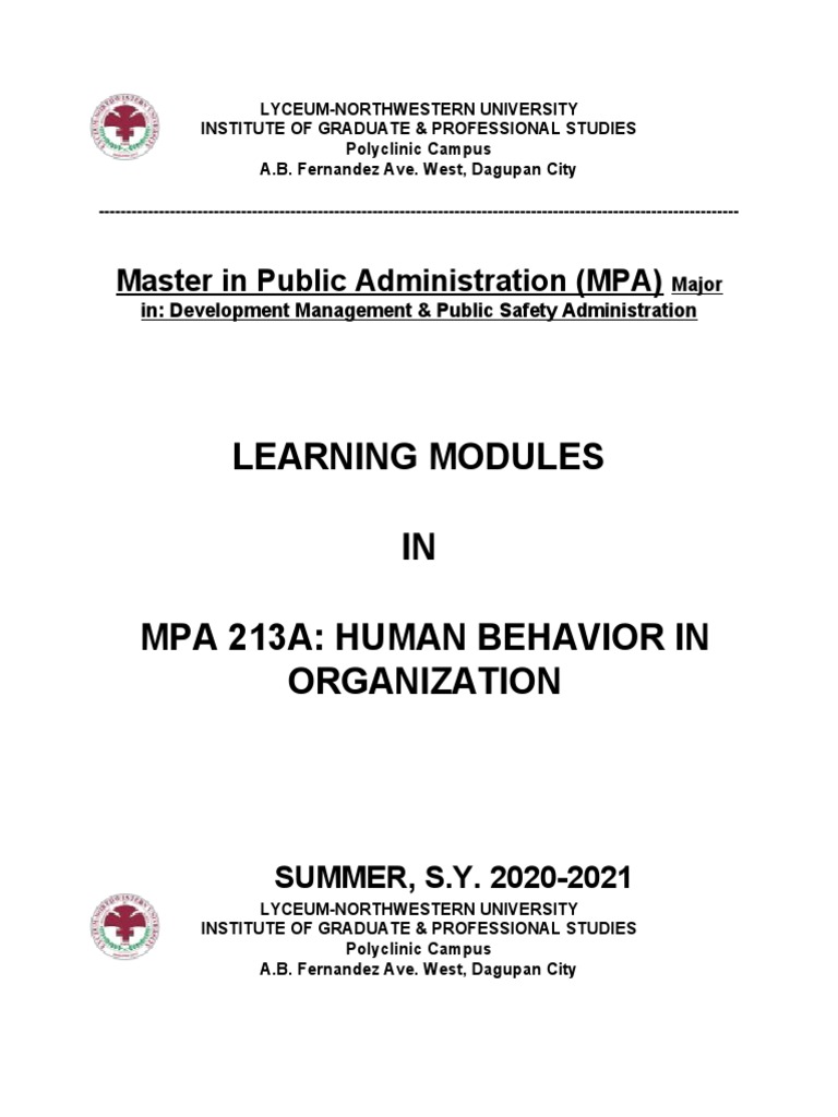 Mpa 213a - Learning Module 1 | PDF | Organizational Behavior | Behavior