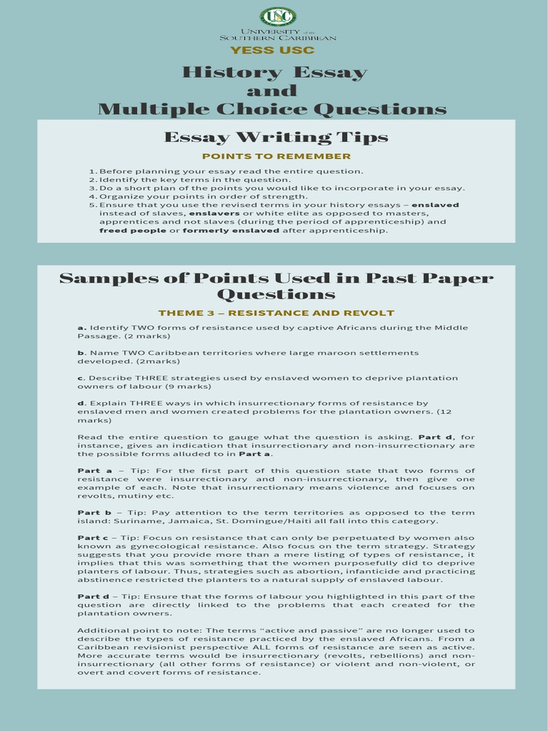 History Essay Tips and Themes Guide | PDF | Caribbean | Slavery