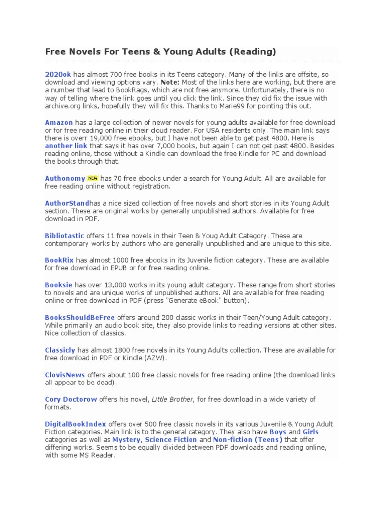 Free Novels For Teens | PDF | Written Communication | Publishing