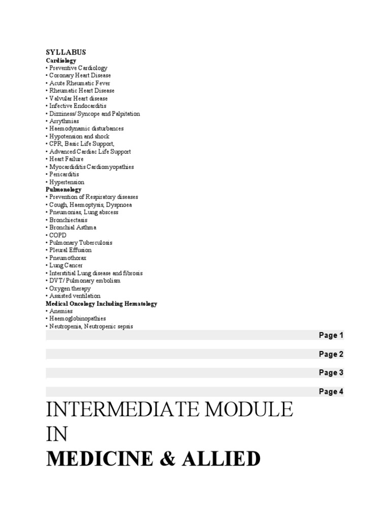 Medicine IMM Syllabus PDF Residency (Medicine) Respiratory Diseases