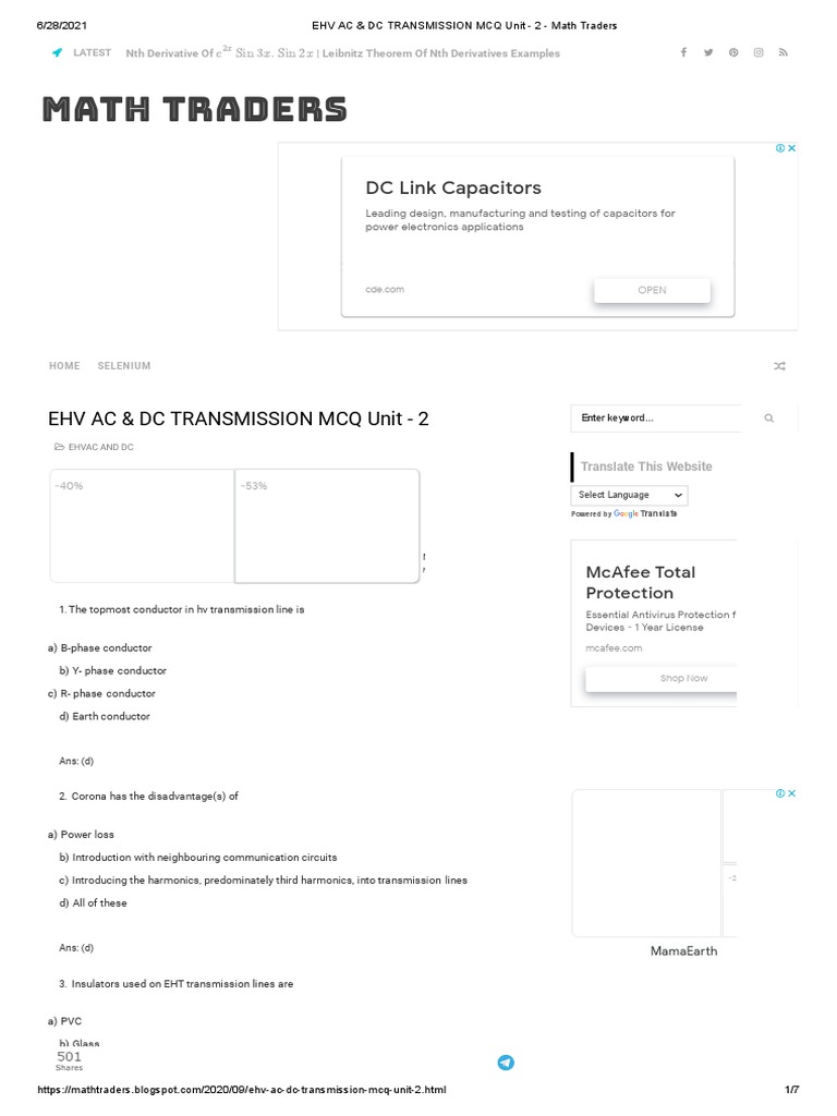 EHV AC & DC TRANSMISSION MCQ Unit 2 Math Traders Descargar gratis