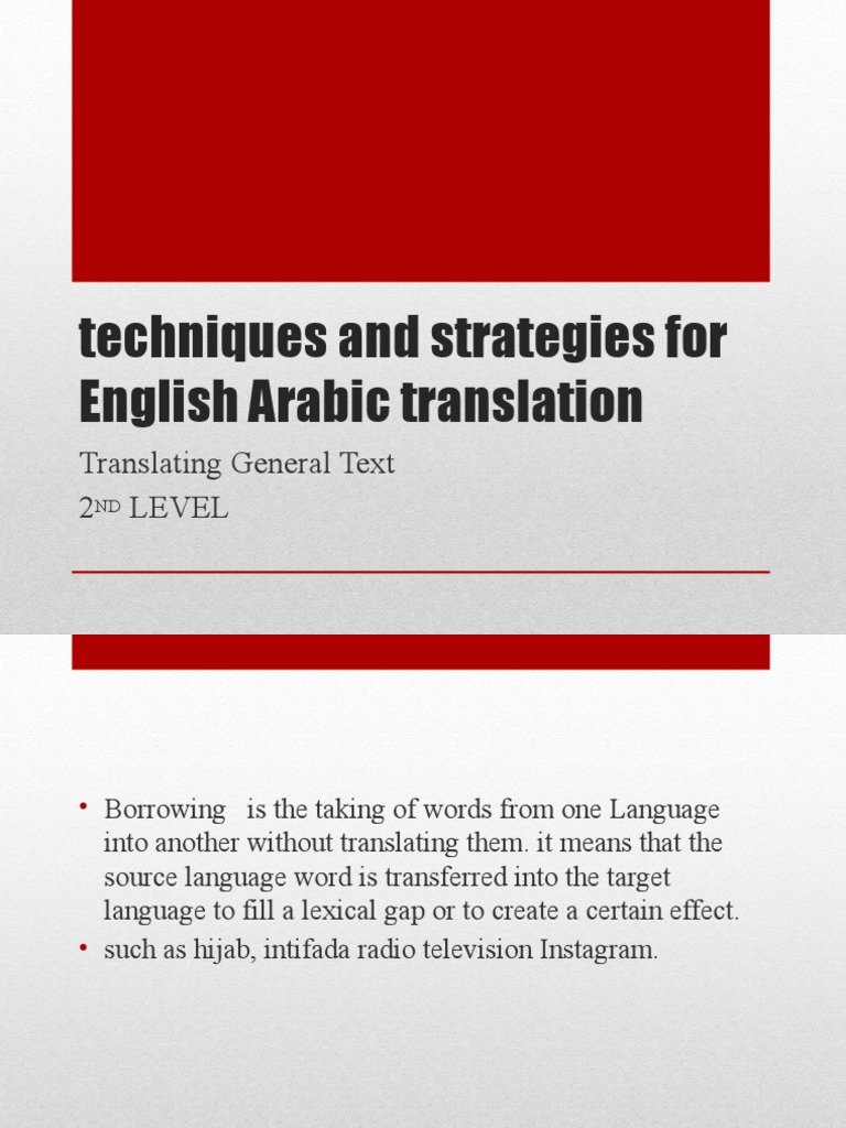 Arabic-English Translation Techniques | PDF | Language Arts & Discipline