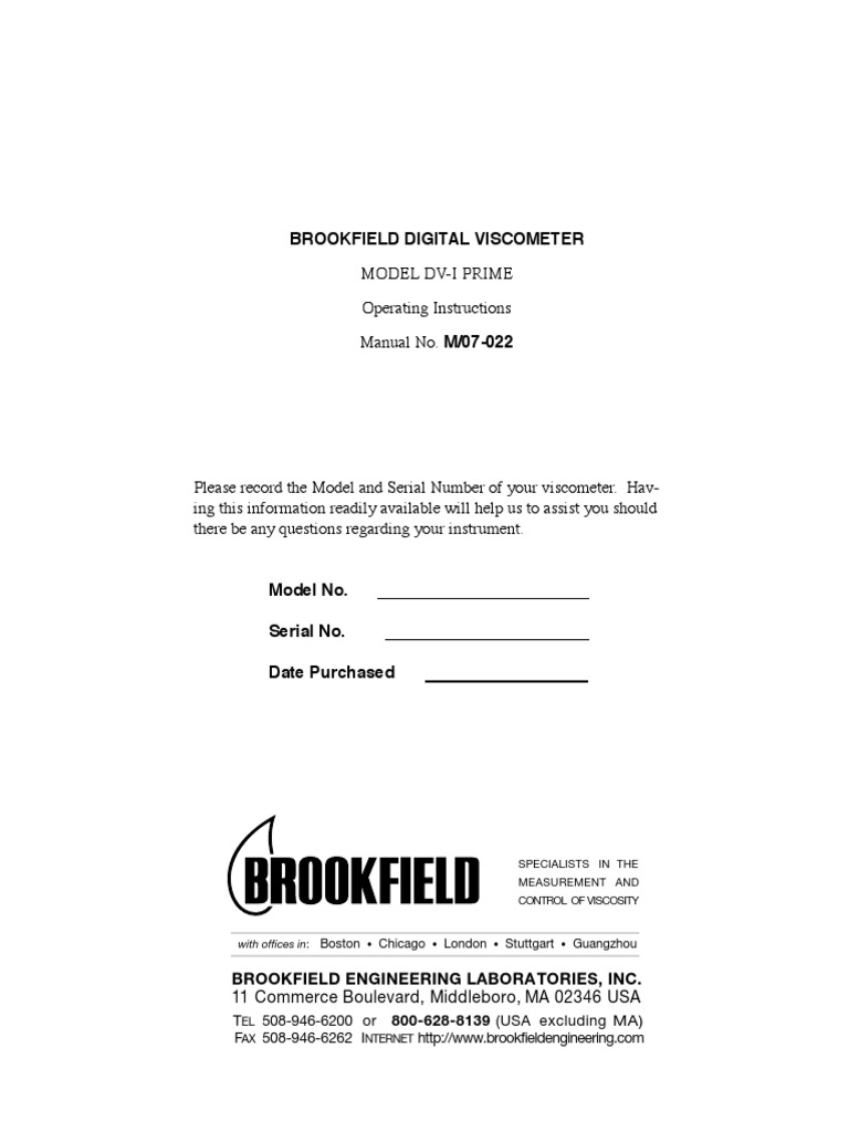 Model DvI Prime Operating Instructions Manual No. M/07022 Brookfield