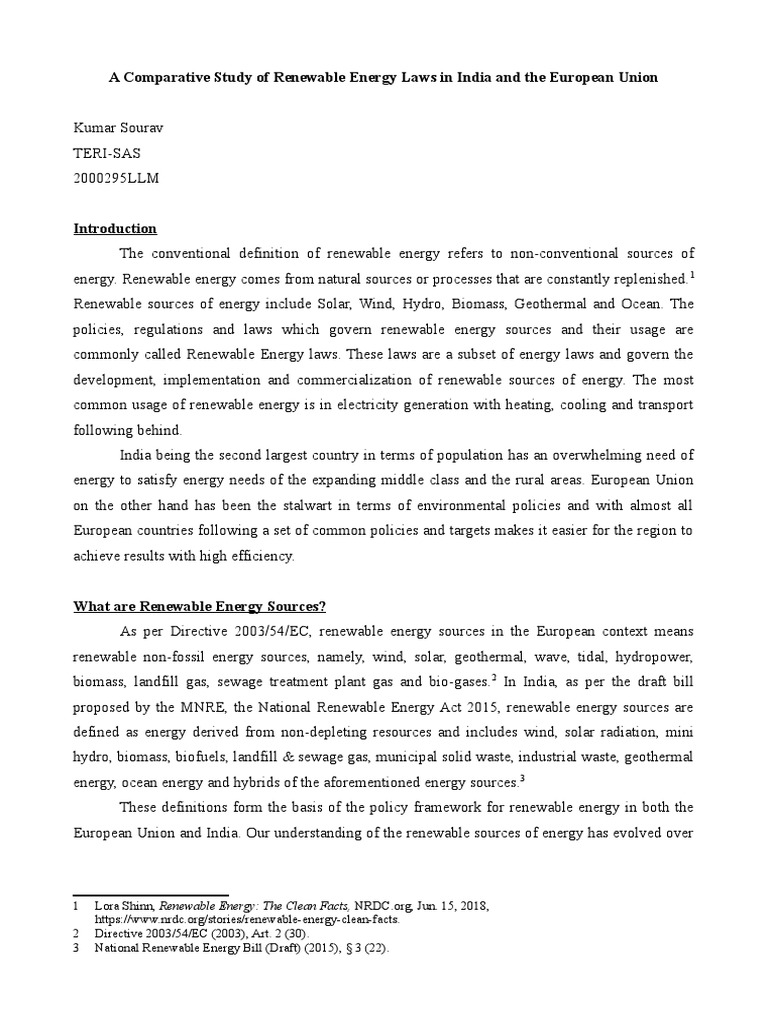 A Comparative Study Of Renewable Energy Laws In India And The European