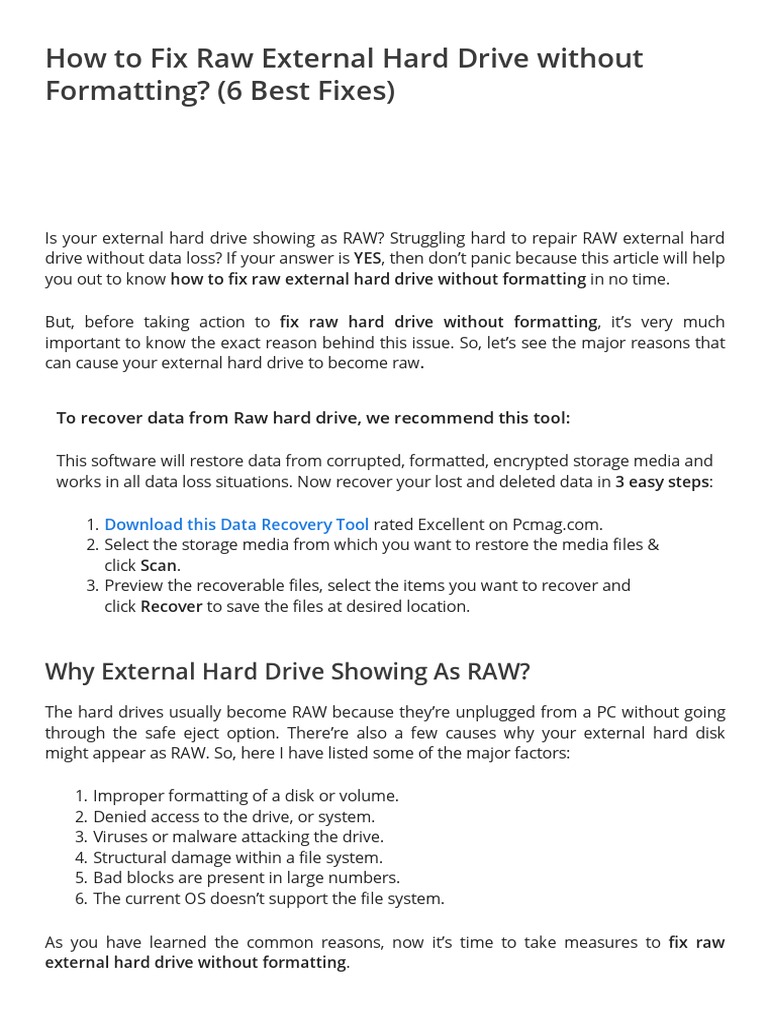 How To Fix Raw External Hard Drive Without Formatting (6 Best Fixes