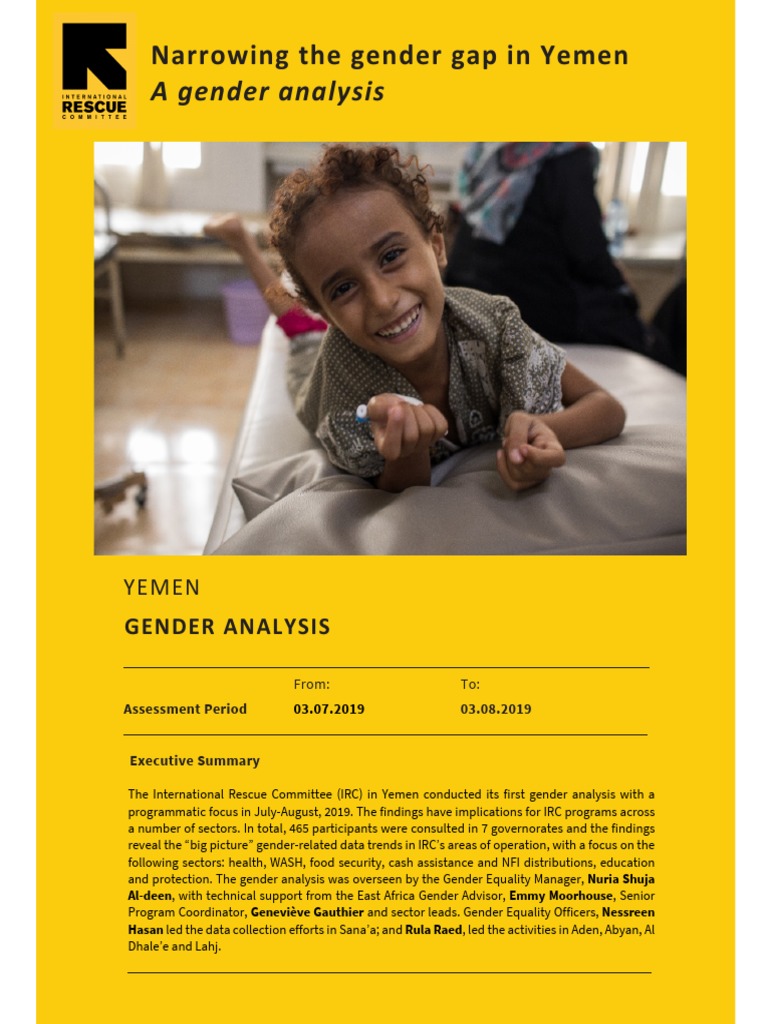 Narrowing The Gender Gap in Yemen Yemen Gender Assessment Report 2020 PDF Wash Malnutrition