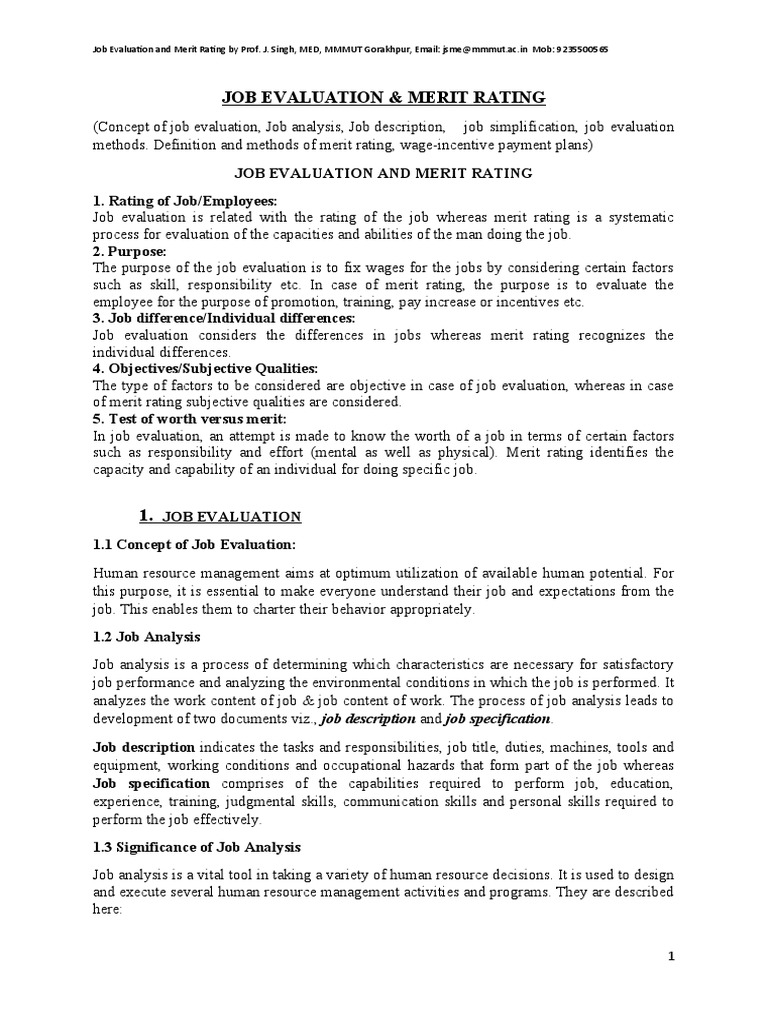 Job Evaluation and Merit Ratings | PDF | Piece Work | Human Resources