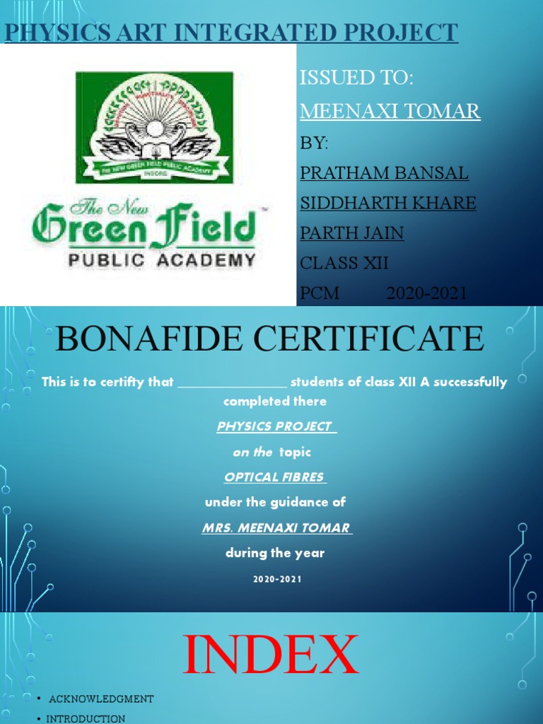 Physics Art Integrated Project Pdf Optical Fiber Transmission Medium