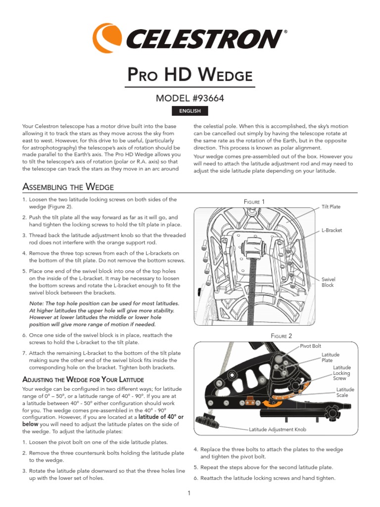 Celestron Pro HD Wedge Model 93664 PDF Tripod (Photography) Screw