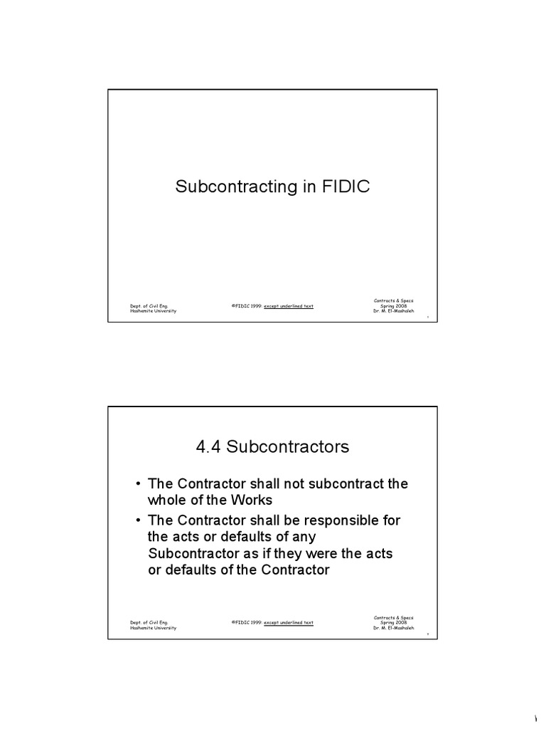 9 Subcontracting in FIDIC | PDF | Subcontractor | Indemnity