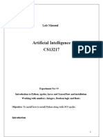 Artificial Intelligence CS13217: Lab Manual
