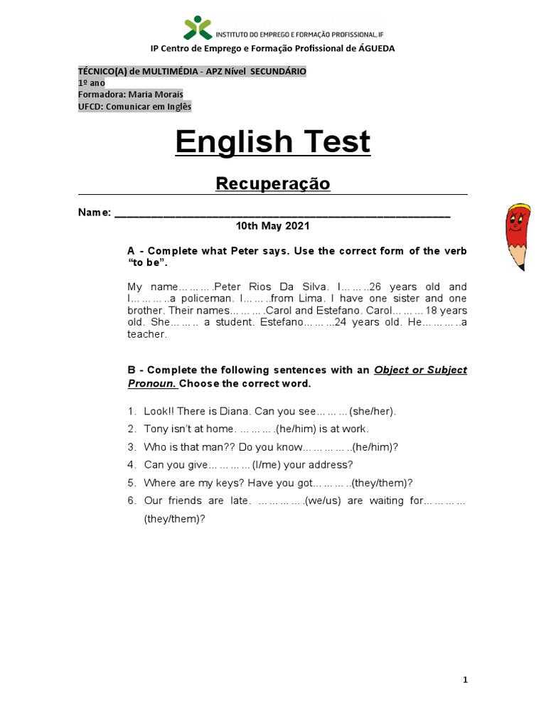 Teste de Inglês | PDF | Language Arts & Discipline | Foreign Language ...