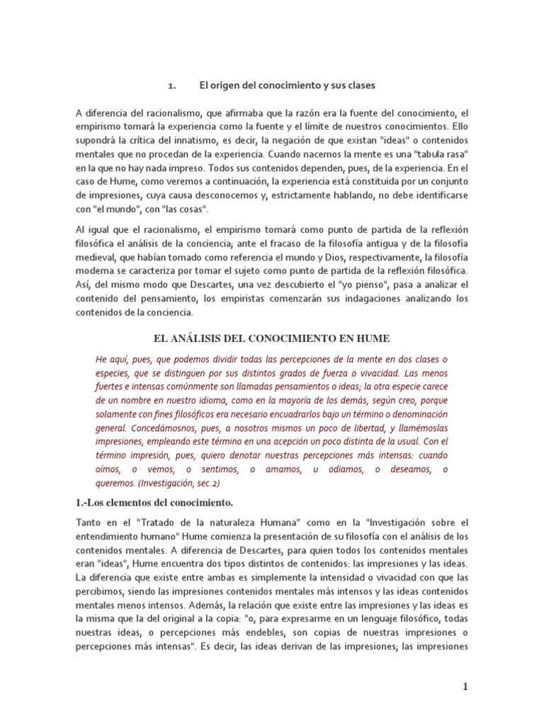 Empirismo y conocimiento en Hume | PDF | David Hume | Empirismo