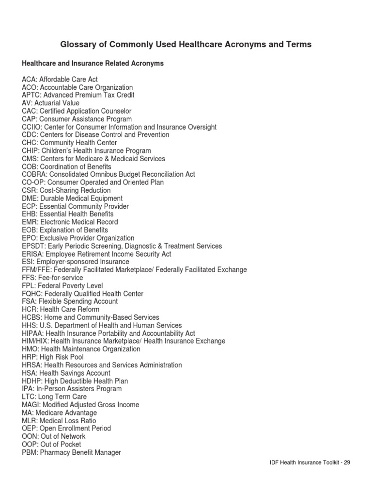 Glossary of Commonly Used Healthcare Acronyms and Terms PDF