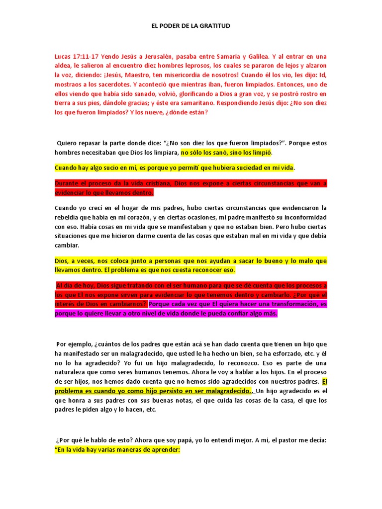 Nº 4 El Poder de La Gratitud - Pastor Hugo López | PDF | Dios | Lepra