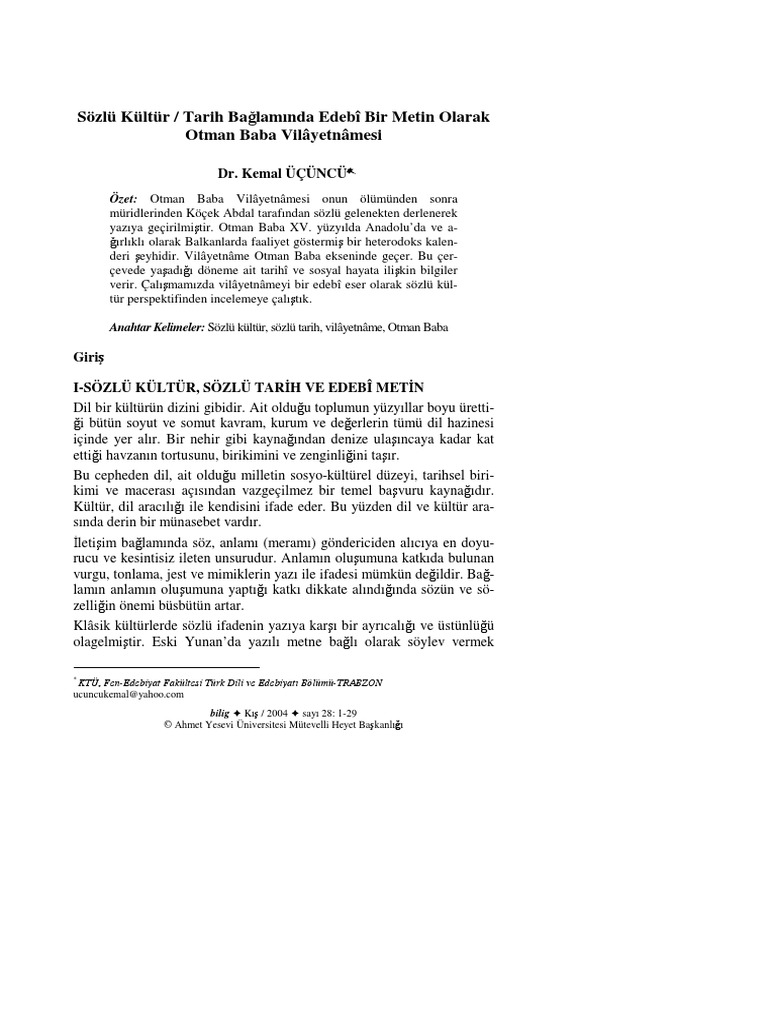 2296 sozlu kultur tarix baghlaminda edebi bir metin olaraq otmanbaba vilaetnamesi kemal uchuncu 188s pdf