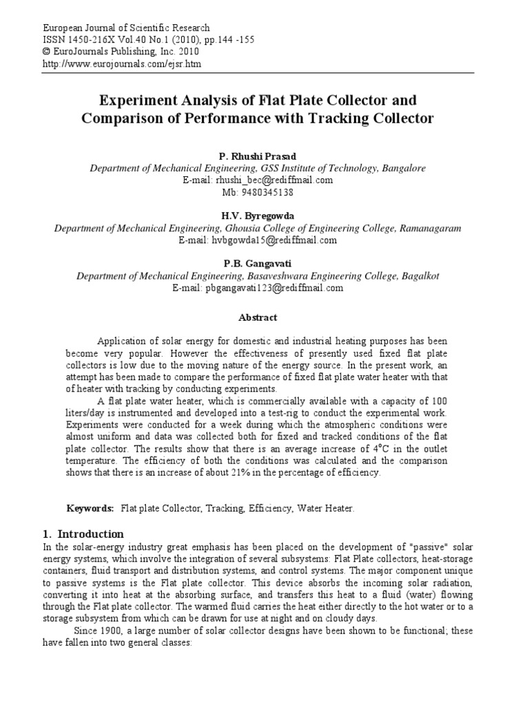 Experiment Analysis of Flat Plate Collector and Comparison of ...