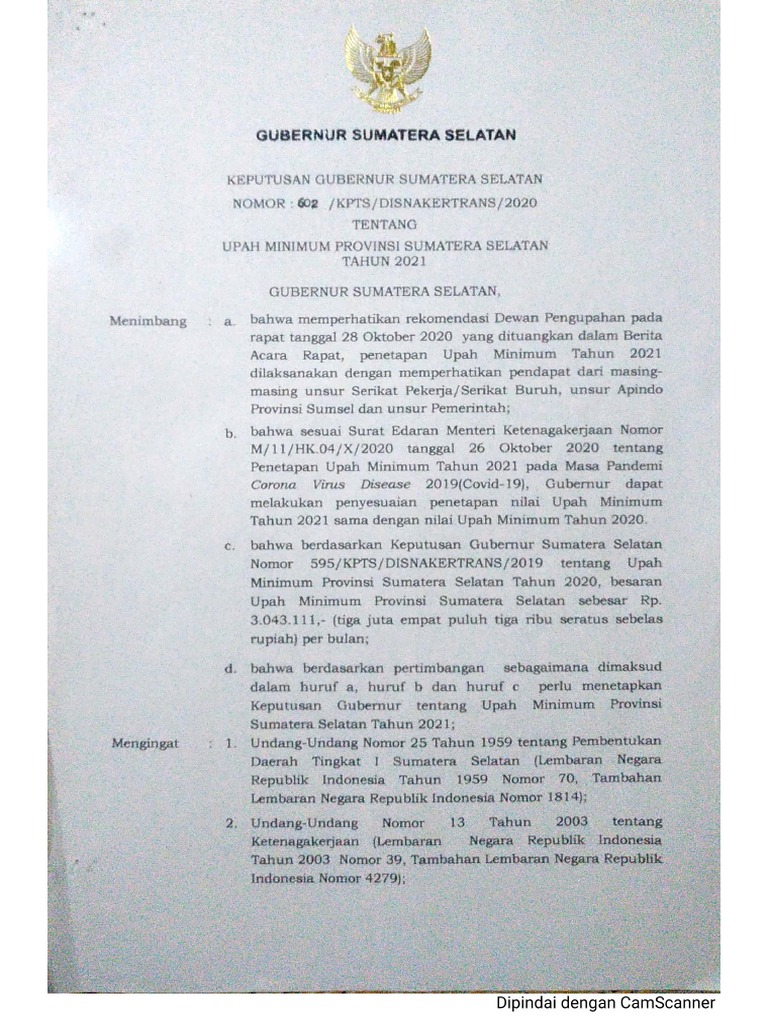 Sk Ump Sumatera Selatan 2021 Pdf